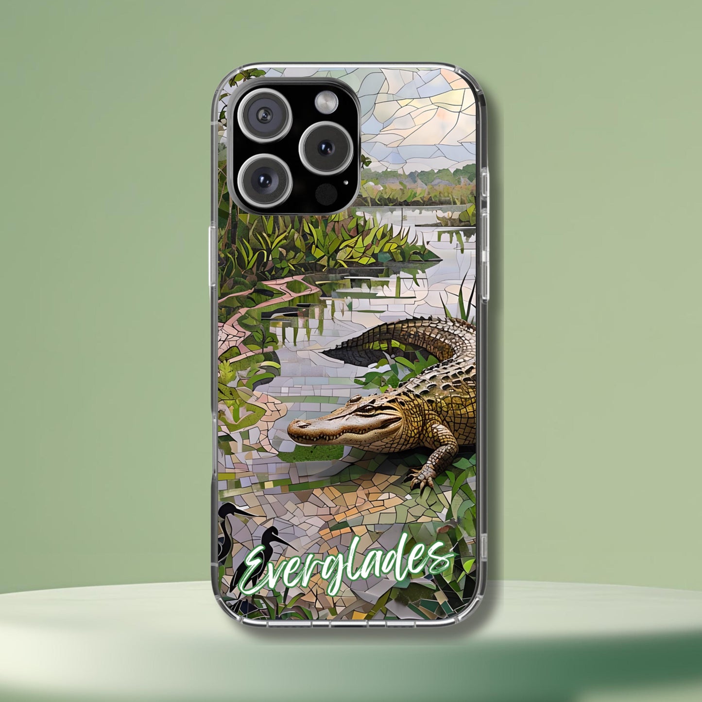 Everglades Tough Case, Florida Wetland Alligator Mosaic Phone Cover, National Park Design Compatible with iPhone, Galaxy and Google