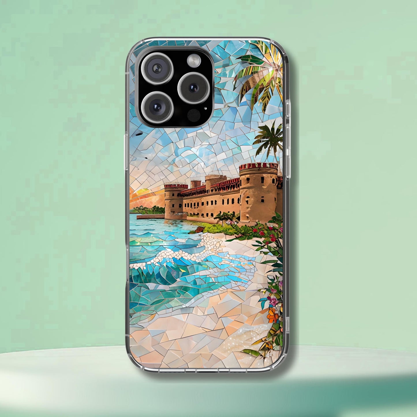 Dry Tortugas National Park Tough Case, Coastal Fort Mosaic Art, Florida Ocean Beach Phone Case Compatible with iPhone, Galaxy, and Google
