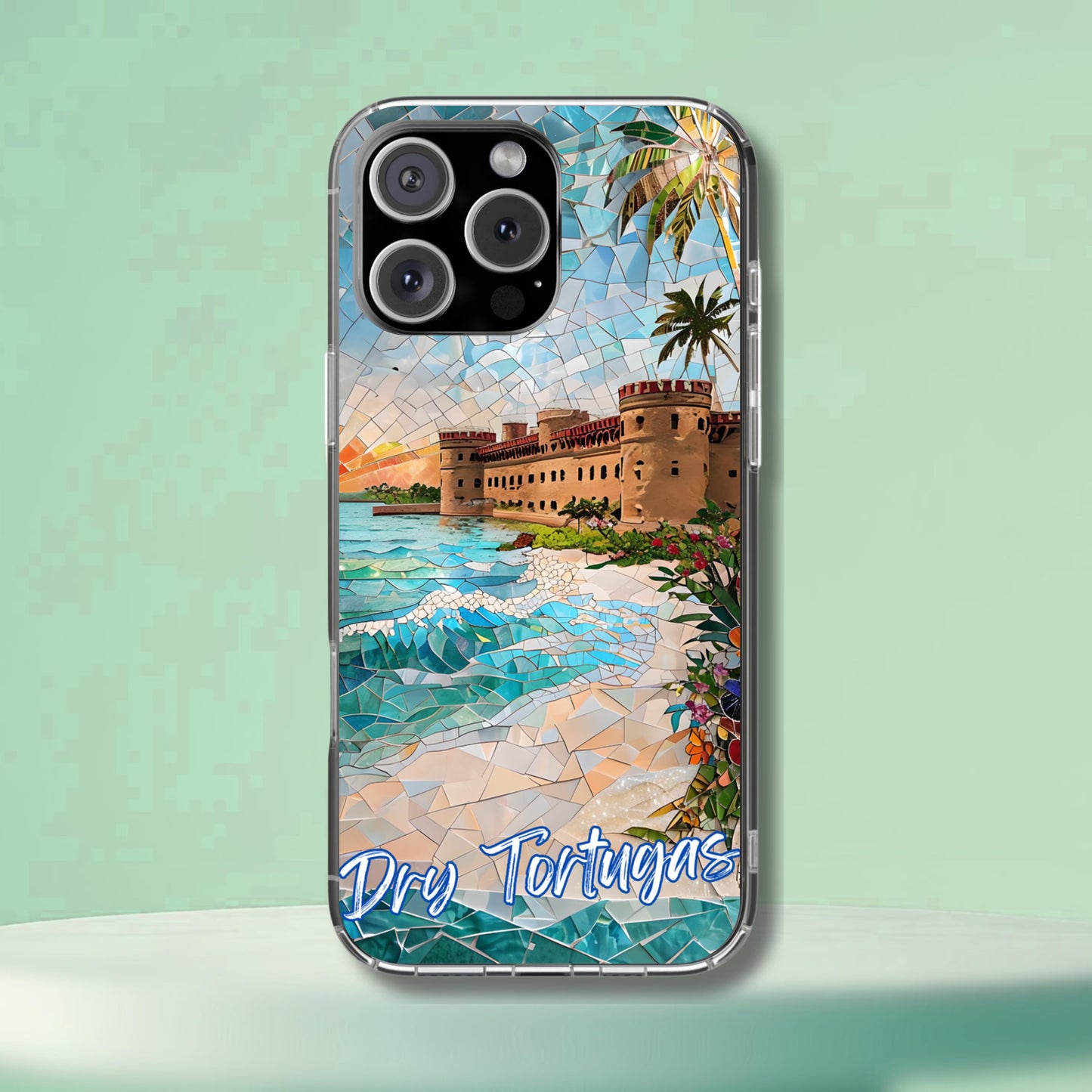 Dry Tortugas National Park Tough Case, Coastal Fort Mosaic Art, Florida Ocean Beach Phone Case Compatible with iPhone, Galaxy, and Google