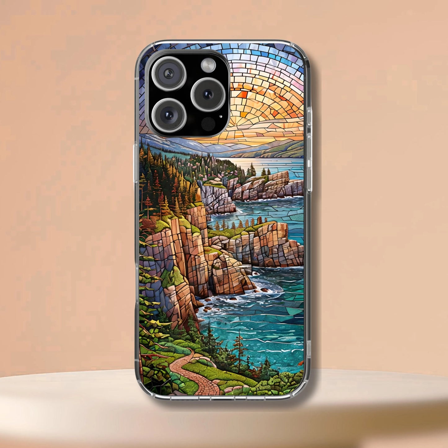 Acadia National Park Tough Case, Coastal Cliff Mosaic Art, Maine Ocean Phone Case Compatible with iPhone, Galaxy and Google