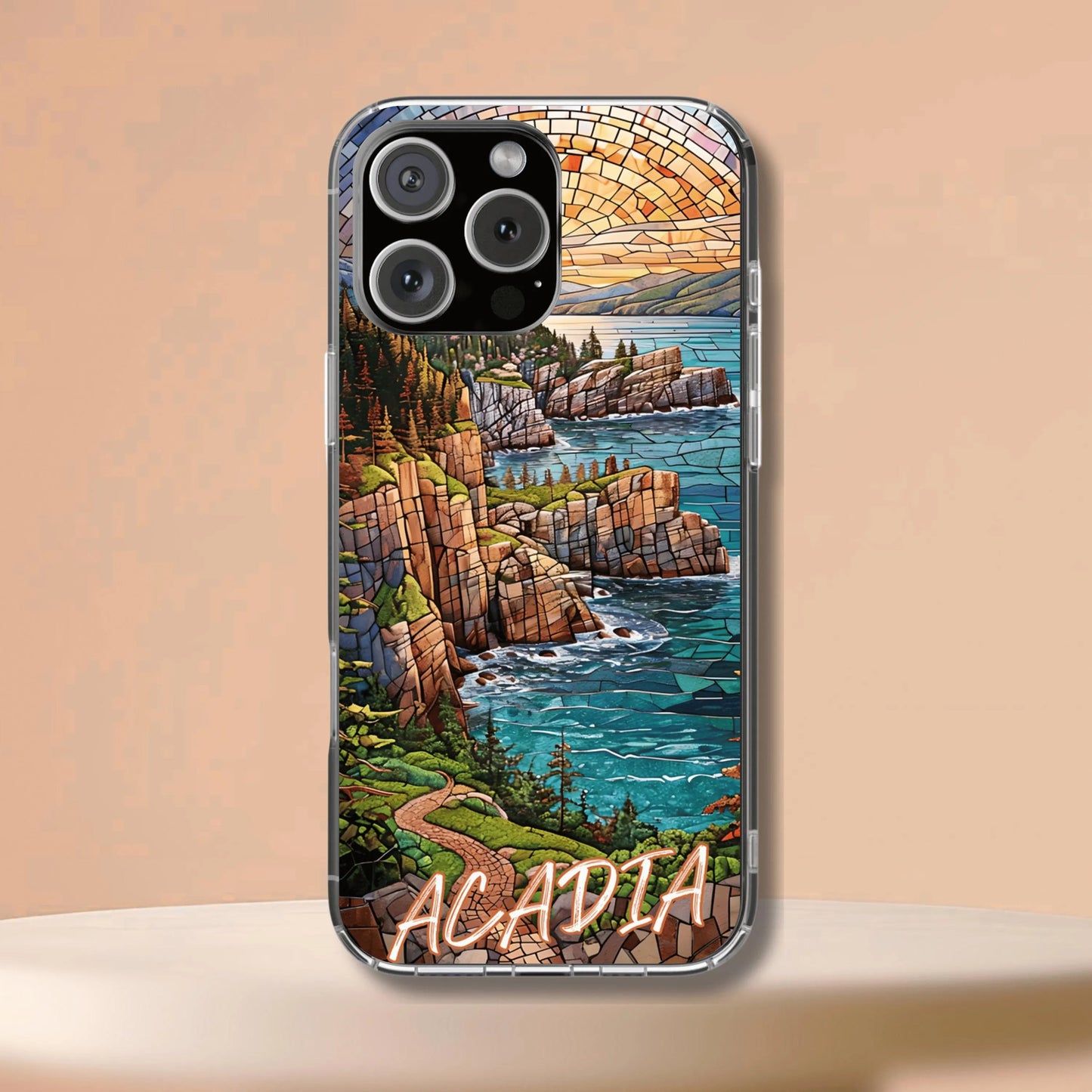 Acadia National Park Tough Case, Coastal Cliff Mosaic Art, Maine Ocean Phone Case Compatible with iPhone, Galaxy and Google