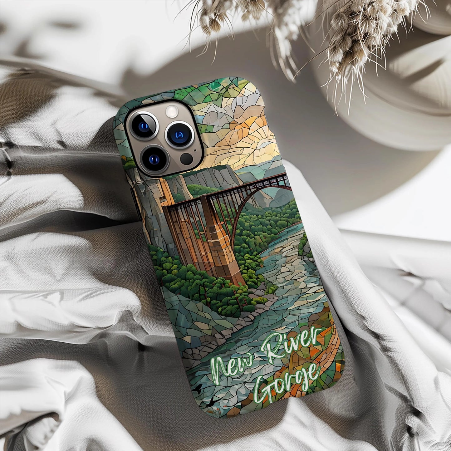 New River Gorge Tough Case West Virginia Mosaic Bridge Art National Park Phone Case Compatible with iPhone, Galaxy and Google