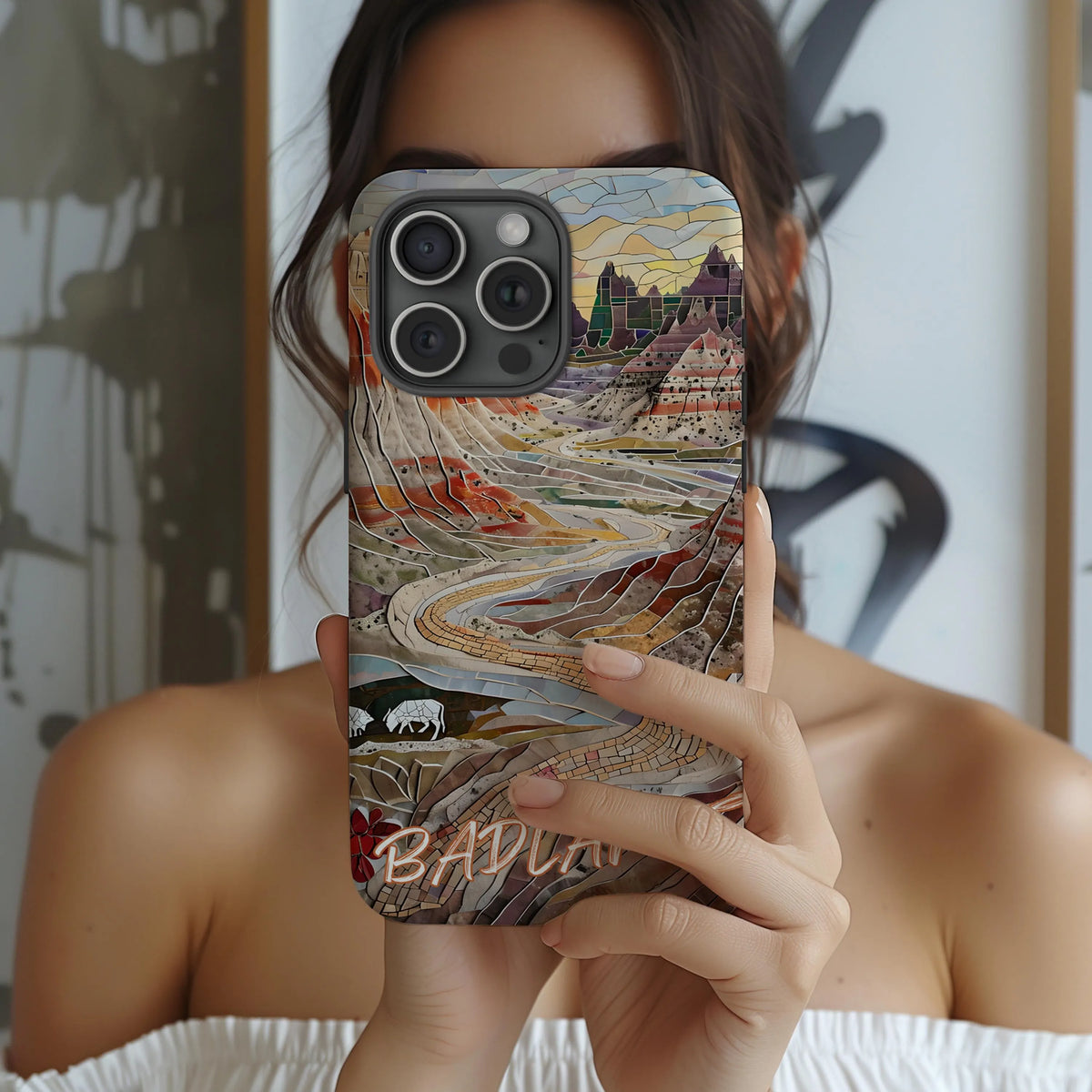 Badlands National Park Tough Case, Mosaic South Dakota Landscape Phone Cover, Compatible with iPhone, Galaxy and Google