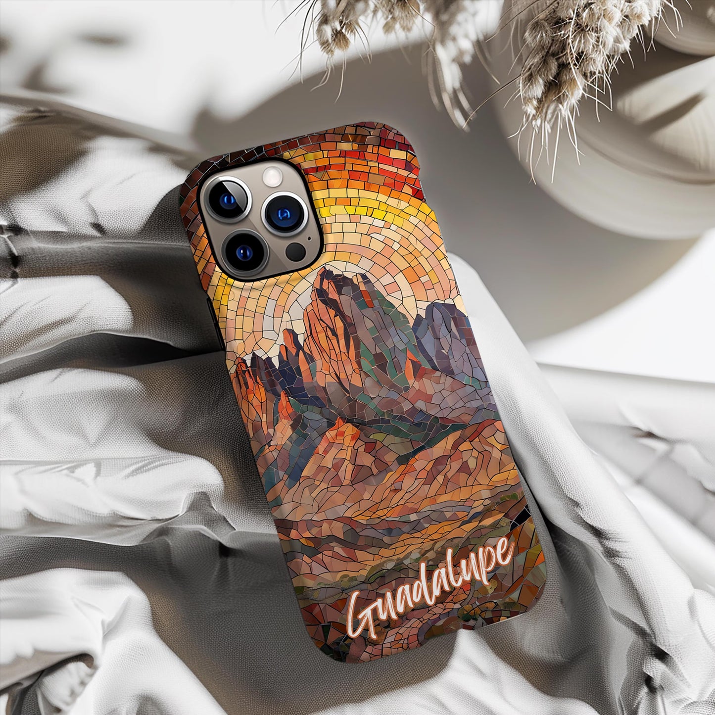 Guadalupe Mountains Tough Case, Texas Desert Landscape Phone Cover, Mosaic National Park Art Compatible with iPhone, Galaxy and Google