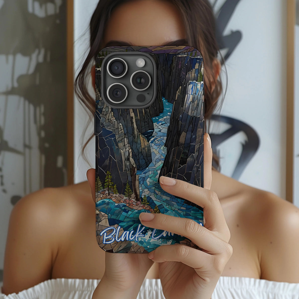 Black Canyon Tough Case, Colorado National Park Cliff Phone Cover, Dark Gorge Mosaic Art Compatible with iPhone, Galaxy and Google