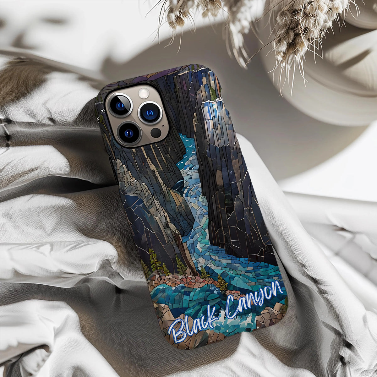 Black Canyon Tough Case, Colorado National Park Cliff Phone Cover, Dark Gorge Mosaic Art Compatible with iPhone, Galaxy and Google