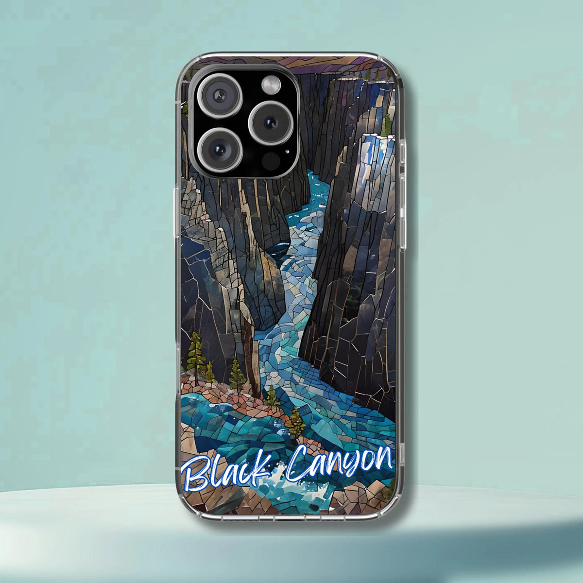 Black Canyon Tough Case, Colorado National Park Cliff Phone Cover, Dark Gorge Mosaic Art Compatible with iPhone, Galaxy and Google