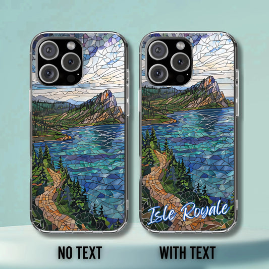 Isle Royale National Park Tough Case, Lake Superior Mosaic Art, Remote Wilderness Phone Case Compatible with iPhone Galaxy, and Google