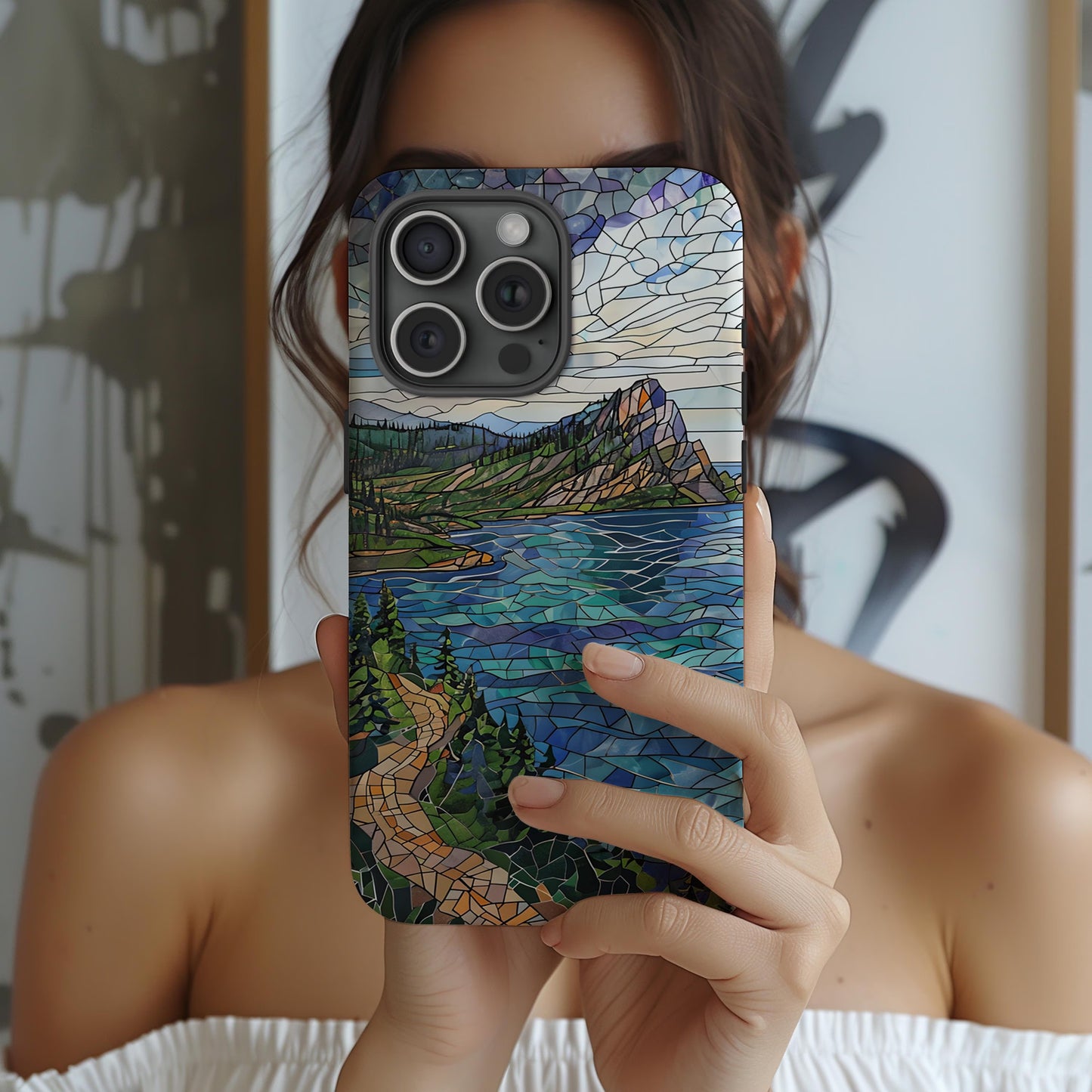 Isle Royale National Park Tough Case, Lake Superior Mosaic Art, Remote Wilderness Phone Case Compatible with iPhone Galaxy, and Google
