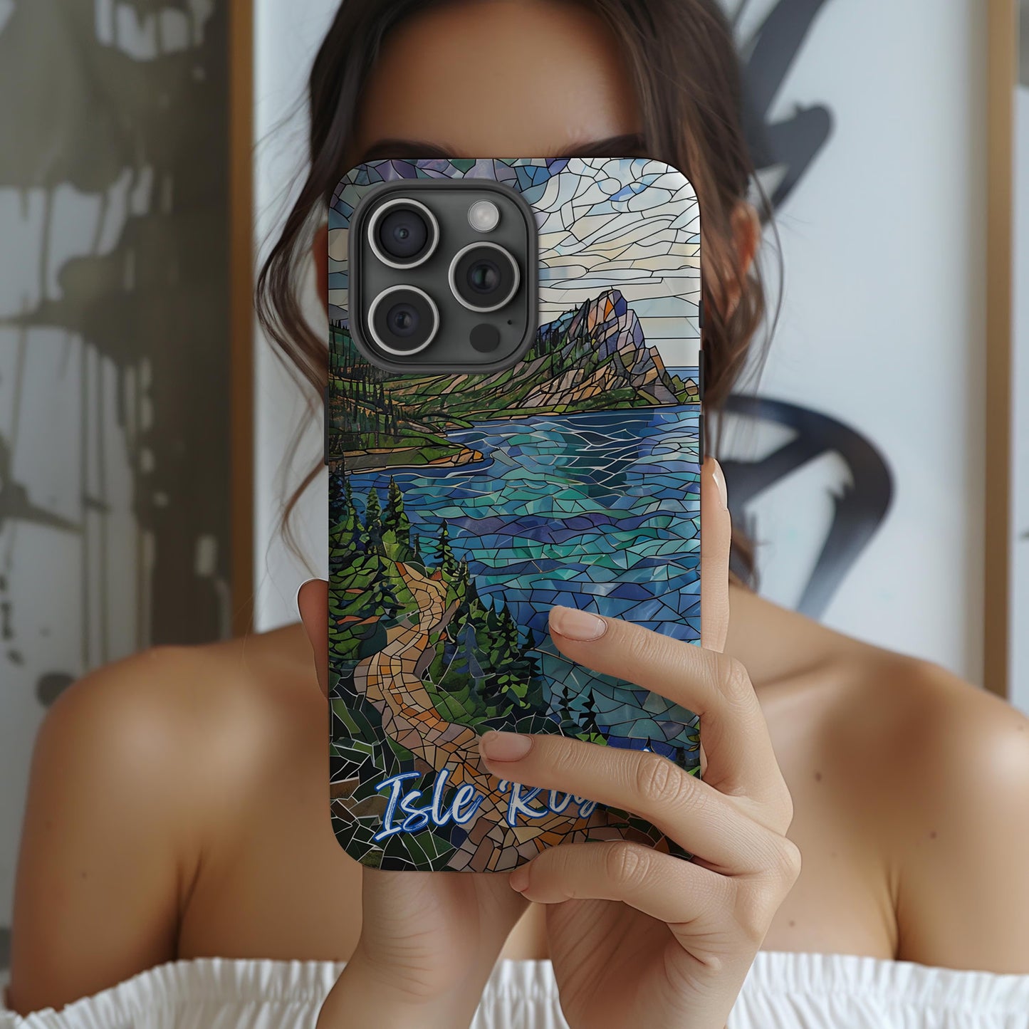 Isle Royale National Park Tough Case, Lake Superior Mosaic Art, Remote Wilderness Phone Case Compatible with iPhone Galaxy, and Google