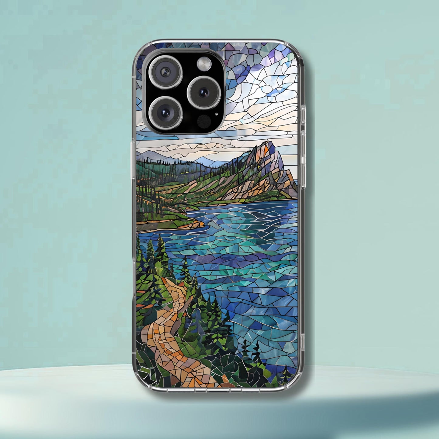 Isle Royale National Park Tough Case, Lake Superior Mosaic Art, Remote Wilderness Phone Case Compatible with iPhone Galaxy, and Google