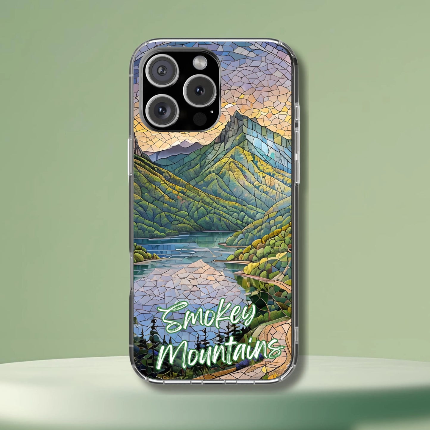 Smokey Mountains National Park Tough Case, Scenic Mountain Lake Mosaic Art Compatible with iPhone 17, 16, 15, 14, 13, Galaxy, and Google
