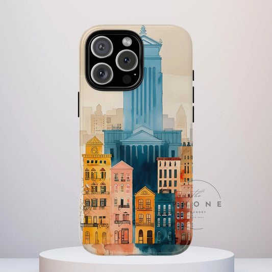 Cityscape Tough Phone Case, Philadelphia Skyline Art, Colorful Urban Design, compatible with iPhone 17, 16, 15, 14, 13, Galaxy, Google