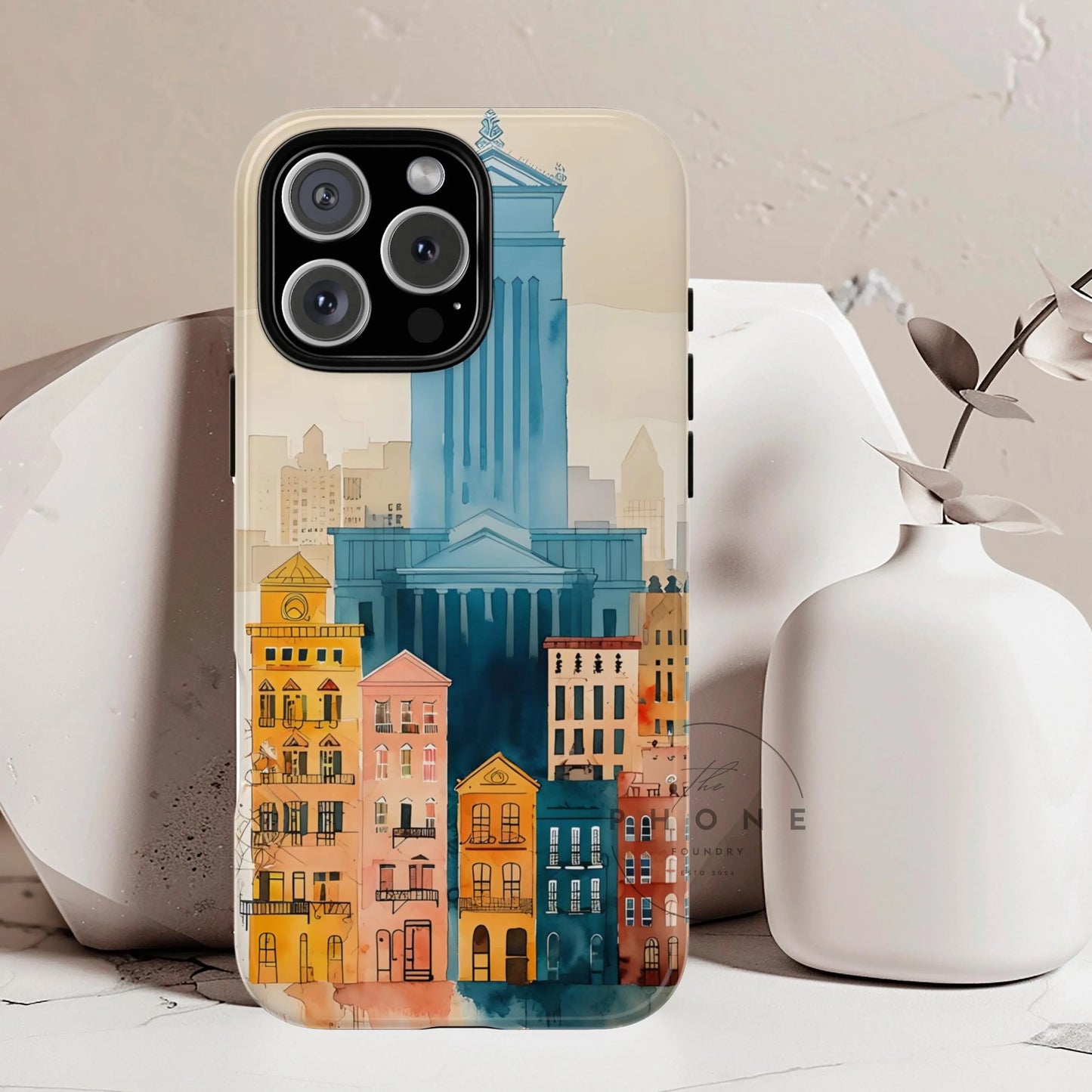 Cityscape Tough Phone Case, Denver Skyline Architecture Art, compatible with iPhone 17, 16, 15, 14, 13, Galaxy, Google