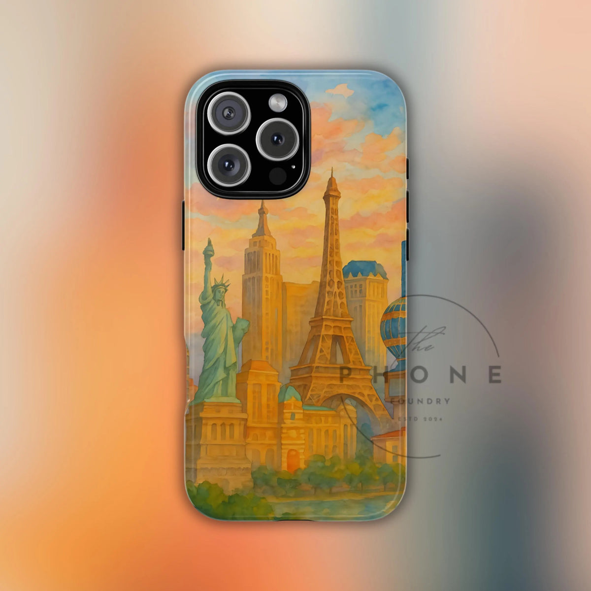 Cityscape Tough Phone Case, Las Vegas Strip Skyline Phone Cover Sunset Glow Design, Compatible with iPhone, Galaxy & Google