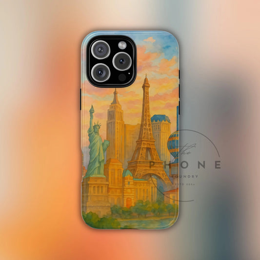 Cityscape Tough Phone Case, Las Vegas Strip Skyline Phone Cover Sunset Glow Design, Compatible with iPhone, Galaxy & Google