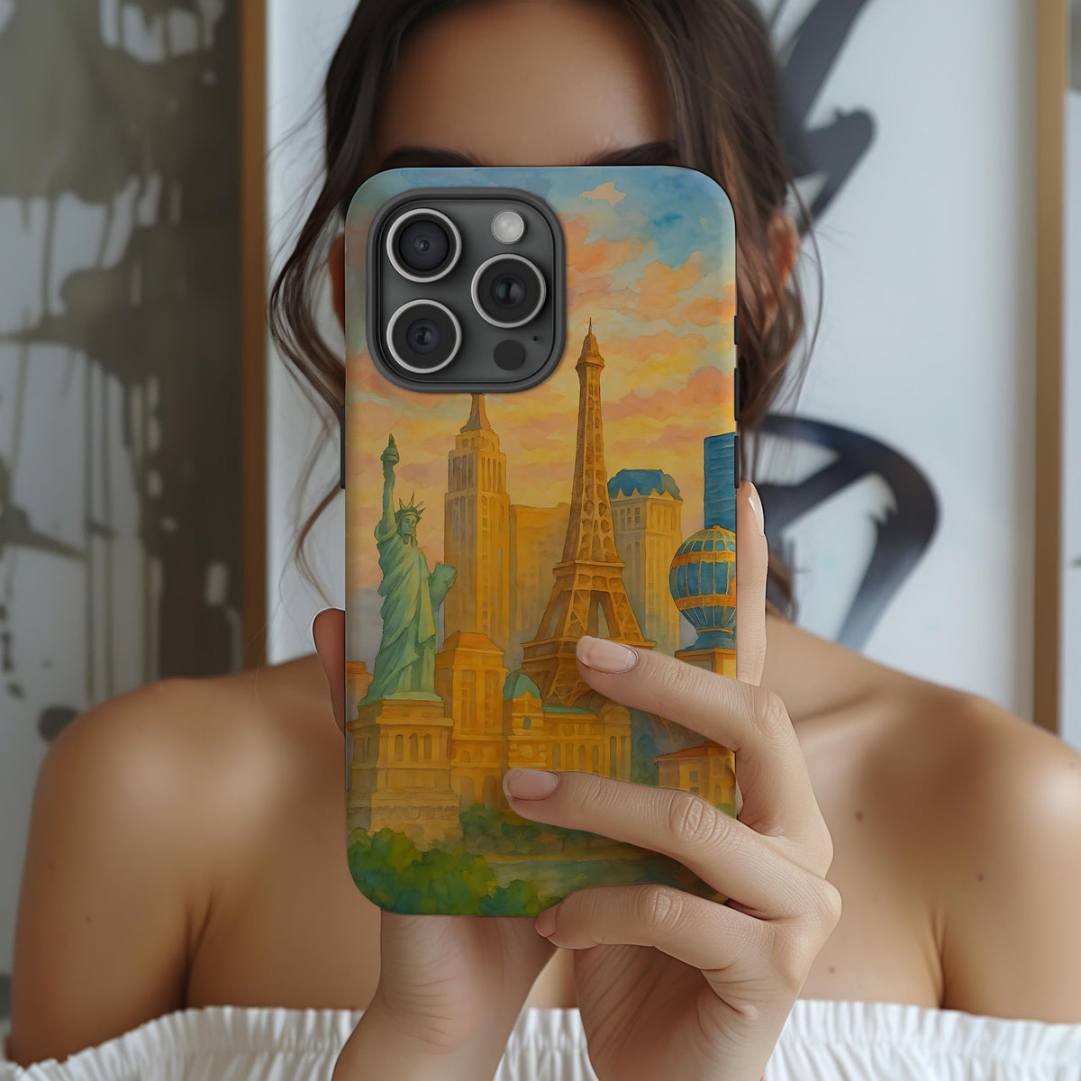 Cityscape Tough Phone Case, Las Vegas Strip Skyline Phone Cover Sunset Glow Design, Compatible with iPhone, Galaxy & Google