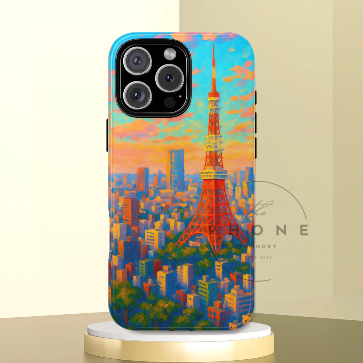 Cityscape Tough Phone Case, Tokyo Skyline Phone Cover, Sunset Glow Design Compatible with iPhone, Galaxy & Google
