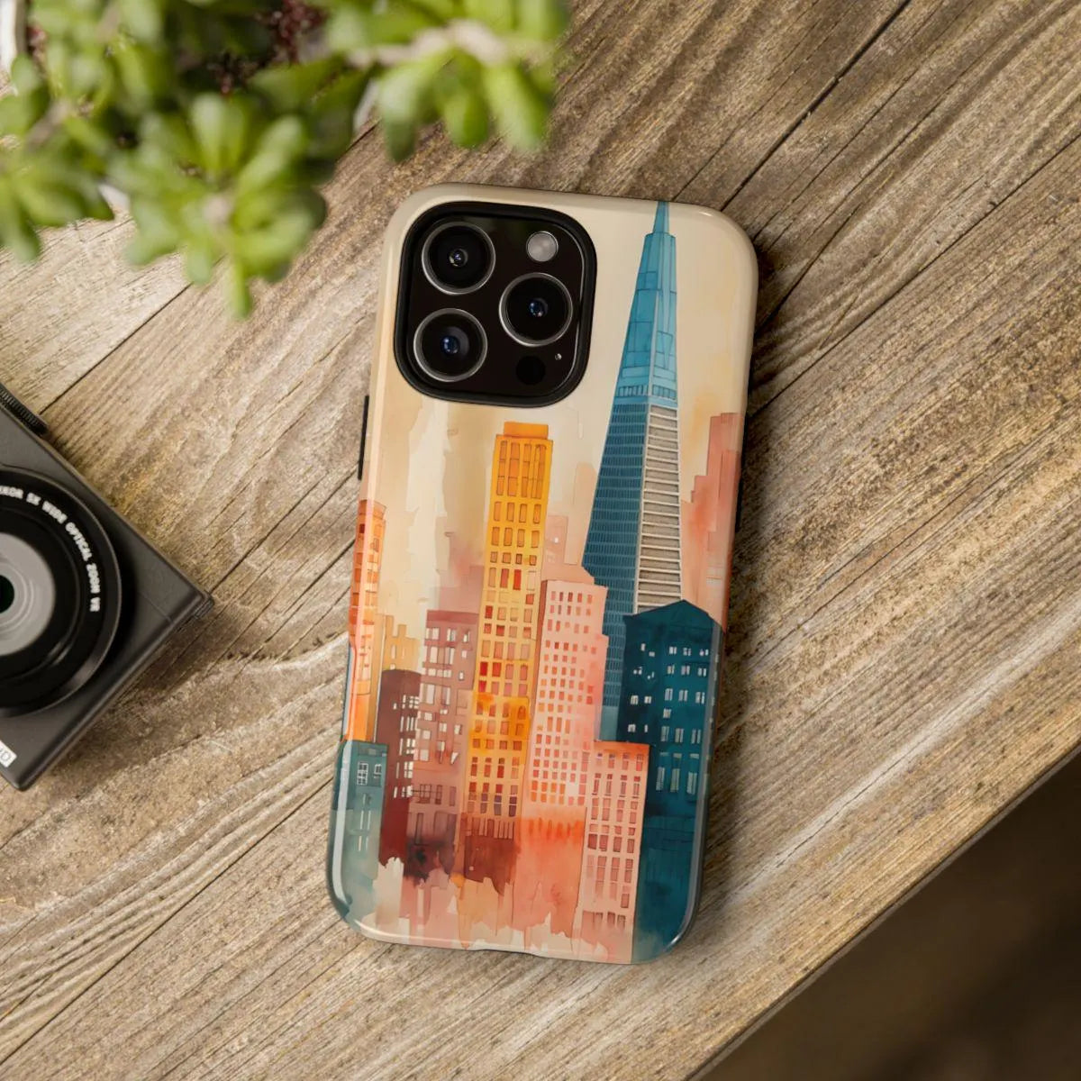 Cityscape Tough Phone Case, San Francisco Skyline Phone Cover, Watercolor Art Design Compatible with iPhone, Galaxy & Google
