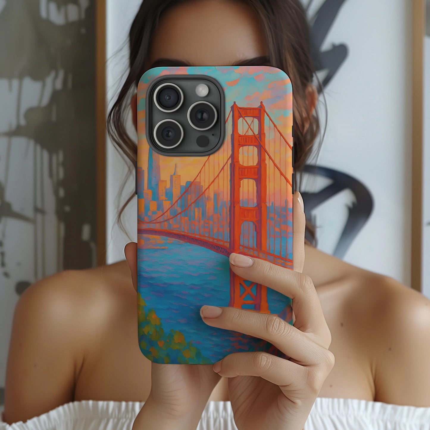 Cityscape Tough Phone Case, San Francisco Skyline Phone Cover, Sunset Glow Design Compatible with iPhone, Galaxy & Google