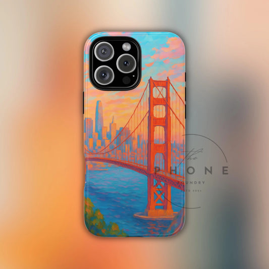 Cityscape Tough Phone Case, San Francisco Skyline Phone Cover, Sunset Glow Design Compatible with iPhone, Galaxy & Google