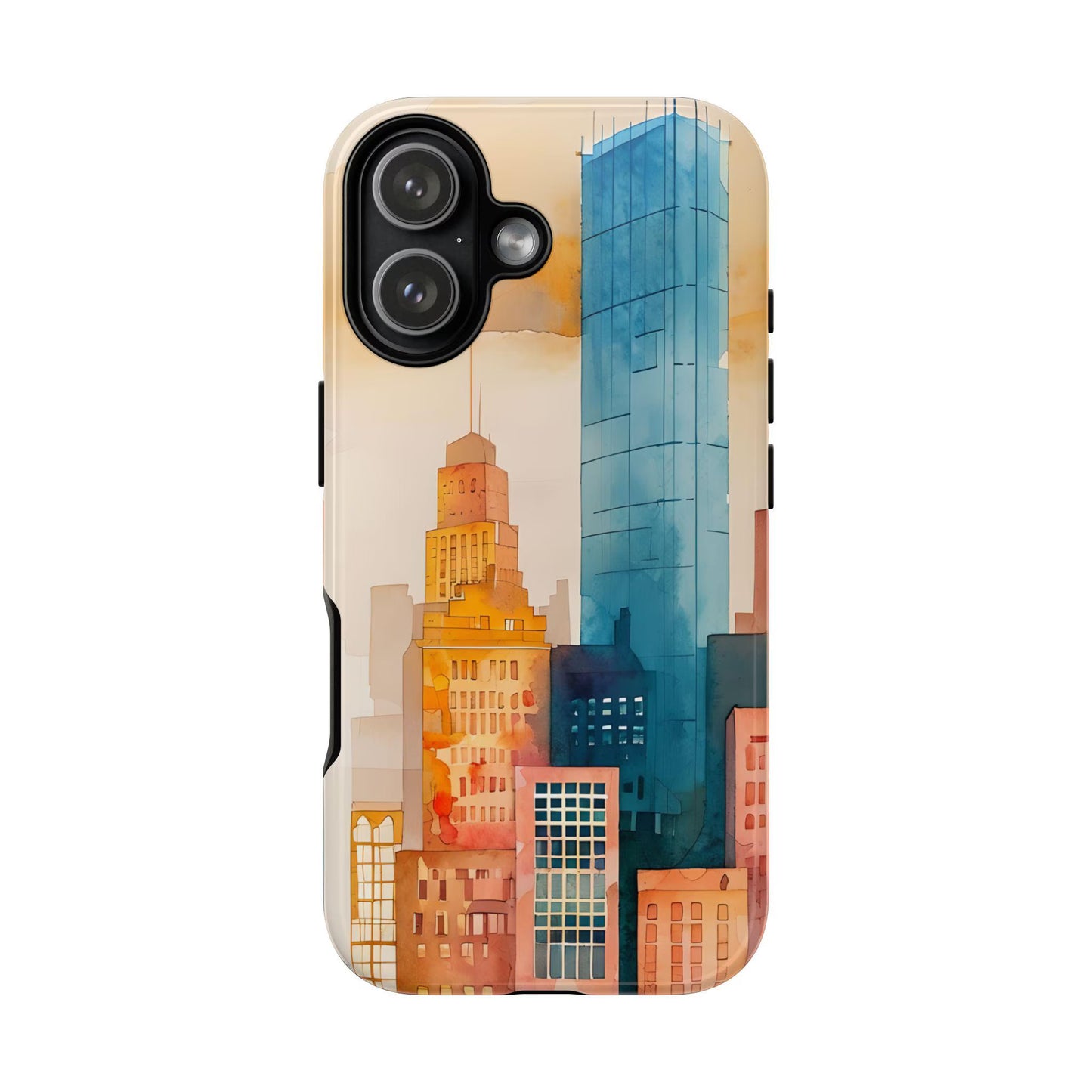 Cityscape Tough Phone Case, Boston Skyline Phone Cover, Watercolor Design, Compatible with iPhone, Galaxy, and Google Phones