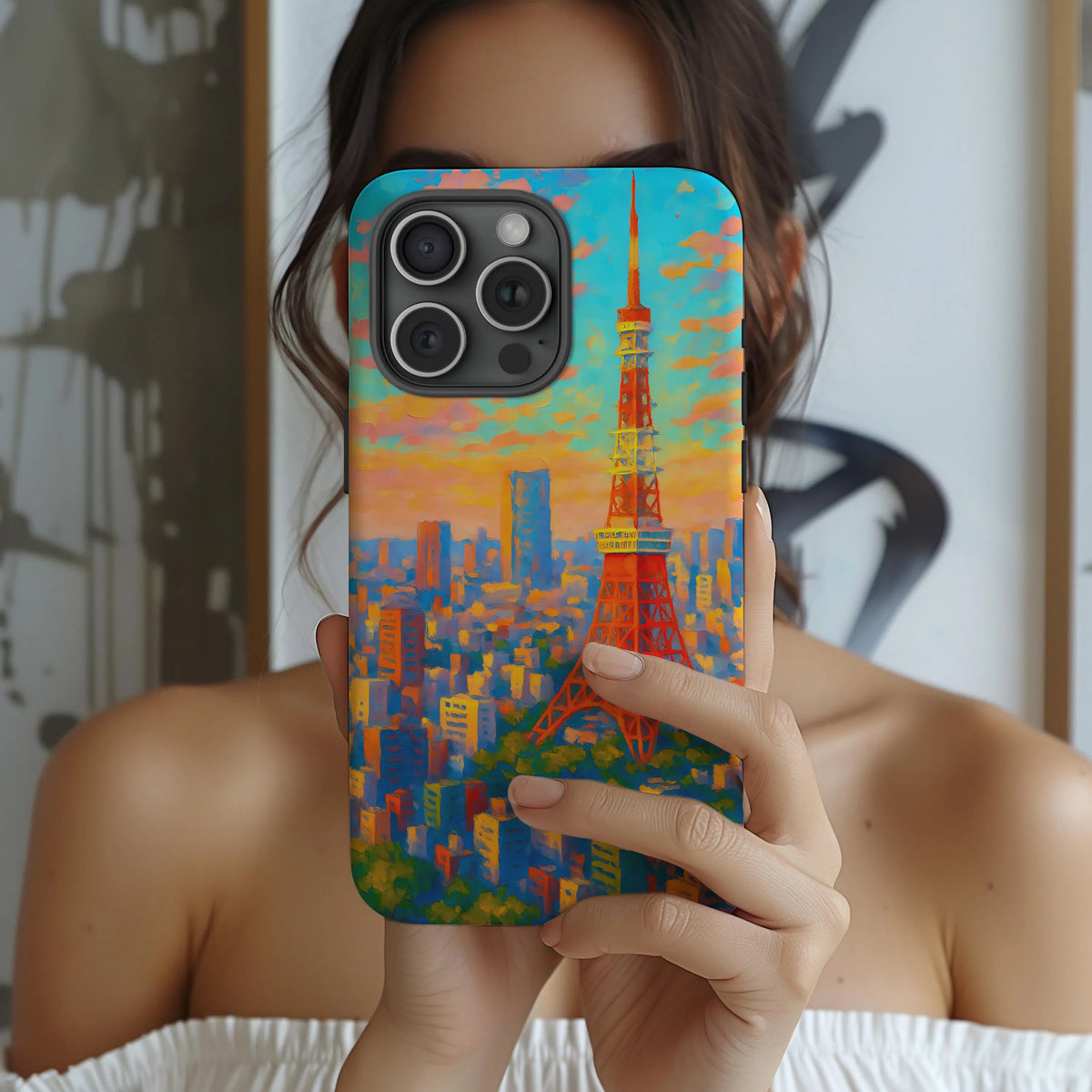 Cityscape Tough Phone Case, Tokyo Skyline Phone Cover, Sunset Glow Design Compatible with iPhone, Galaxy & Google