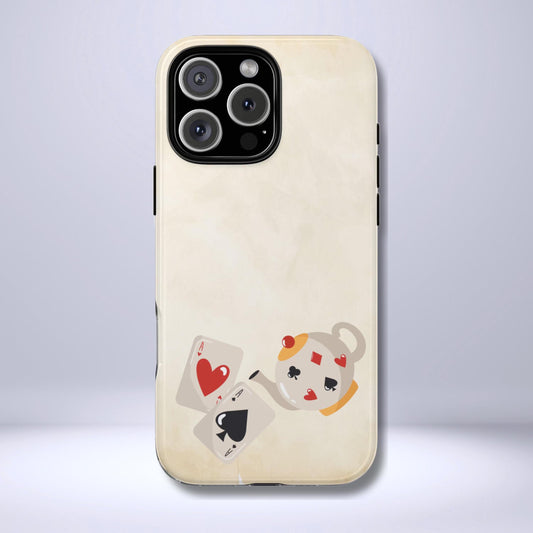 Alice in Wonderland Slim Phone Case, Tea and Cards Phone Cover Compatible with iPhone 17, 16, 15, 14, 13