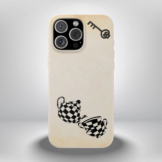 Alice in Wonderland Biodegradable Phone Case, Tea Kettle and Cups Phone Cover Compatible with iPhone, Galaxy
