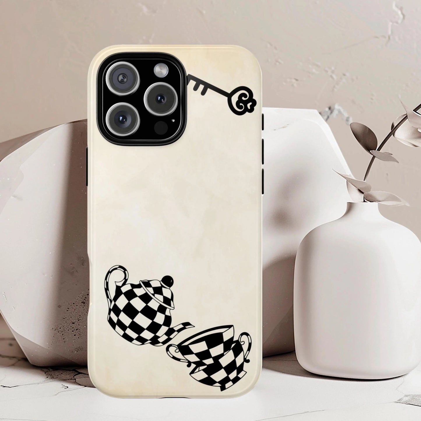 Alice in Wonderland Biodegradable Phone Case, Tea Kettle and Cups Phone Cover Compatible with iPhone, Galaxy