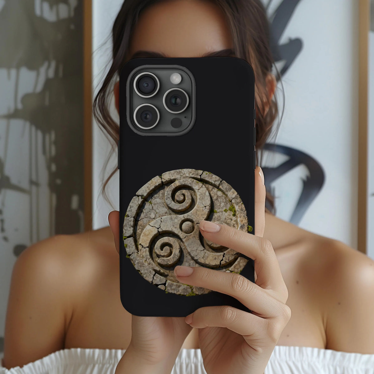 Stone Triskelion Tough Phone Case Ancient Celtic Spiral Irish Symbol Compatible with iPhone 17 16 15 14 13 Galaxy Google
